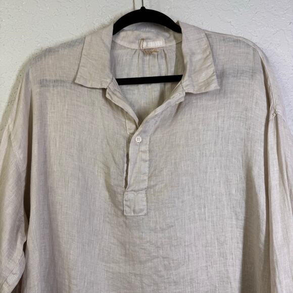 CP SHADES Blouse Large Gigi 100% Linen Two Button Placket Front Crop NWOT - Picture 4 of 12
